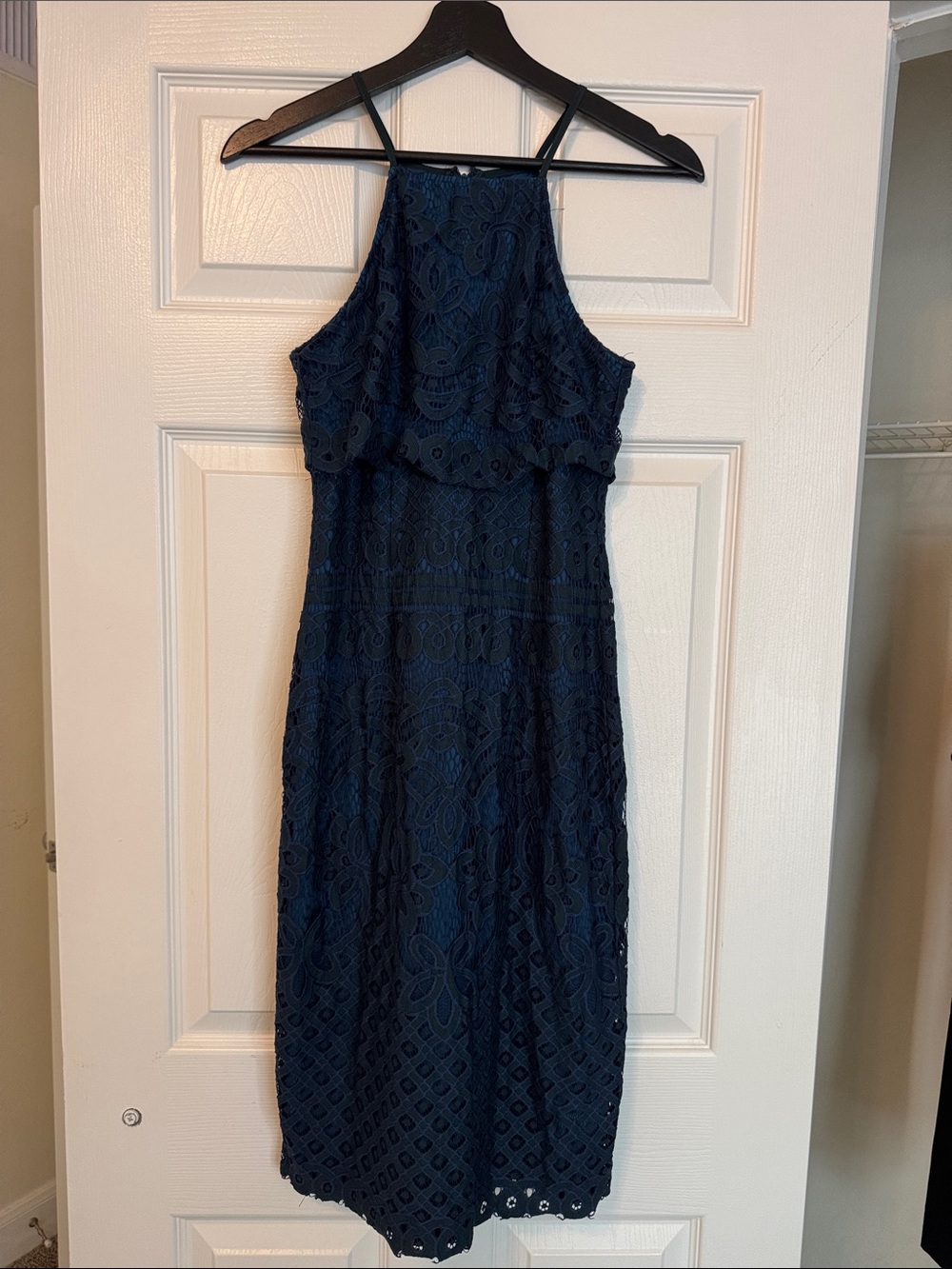 Halter Lace Midi Dress in Navy - Women